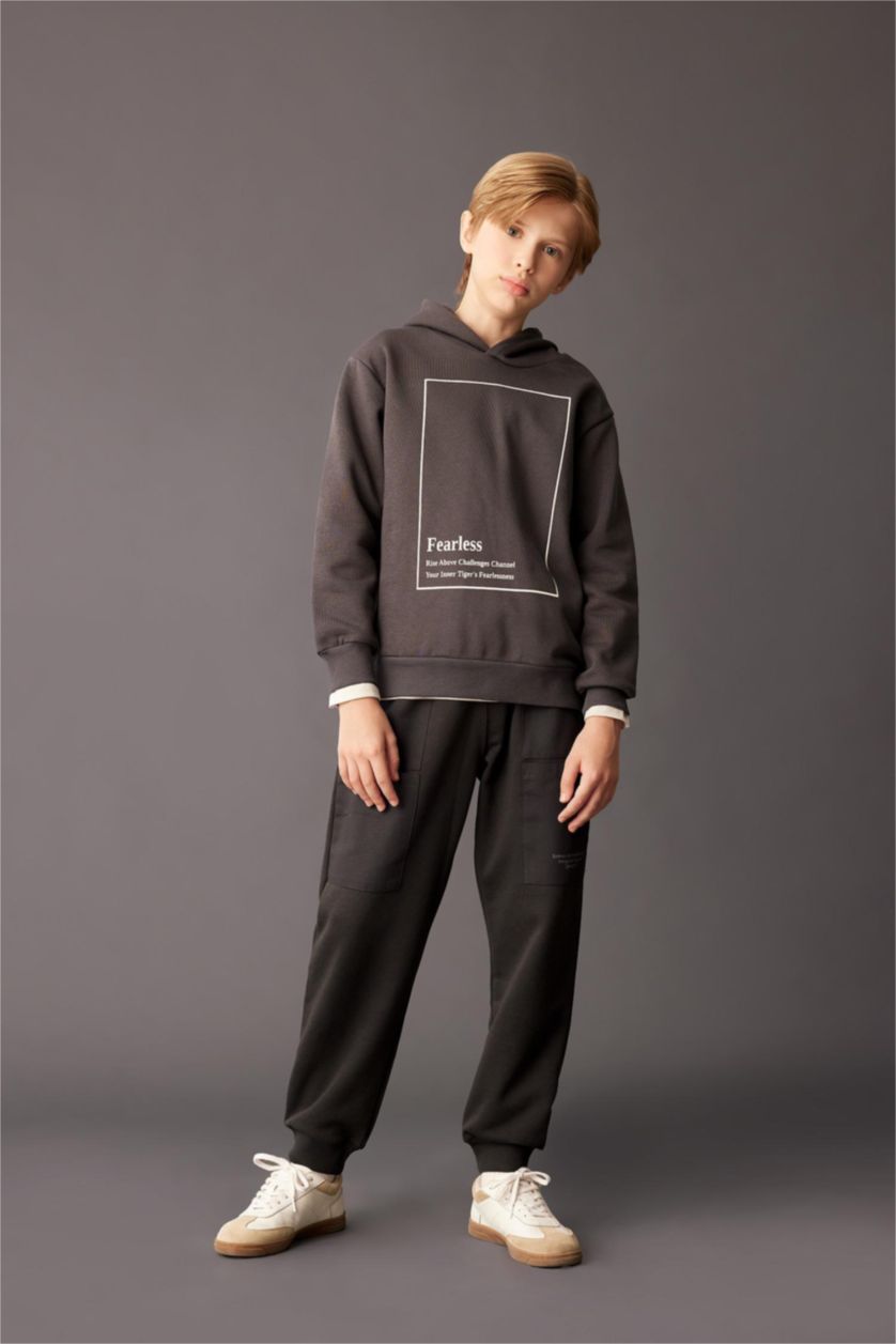 BOYS & TEENS Dark Anthracite Boy Printed Thick Sweatpants