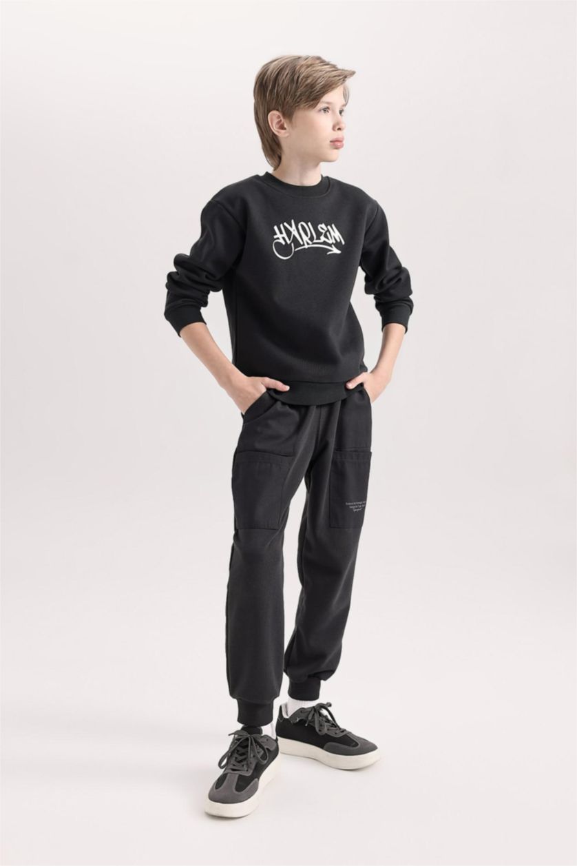 BOYS & TEENS Dark Anthracite Boy Printed Thick Sweatpants