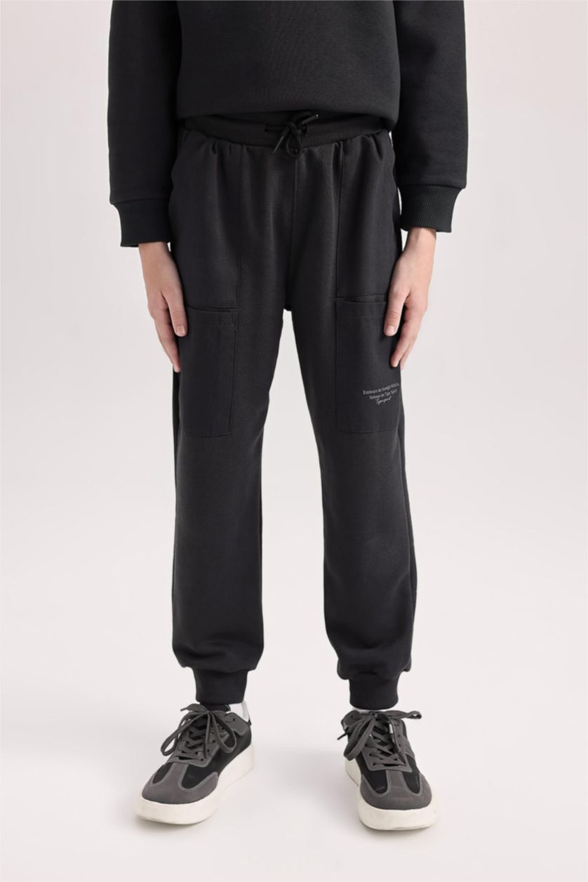 BOYS & TEENS Dark Anthracite Boy Printed Thick Sweatpants