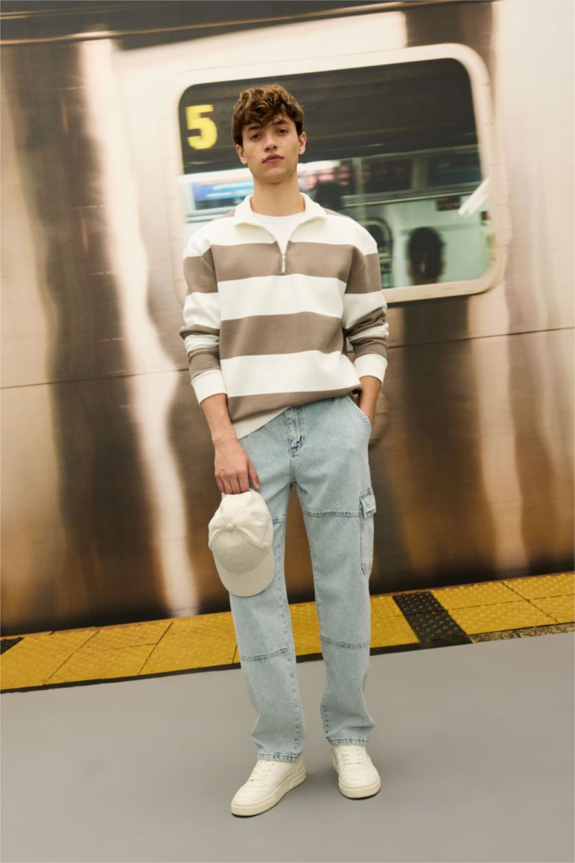 Man Light Blue Wide Leg Normal Waist Jeans