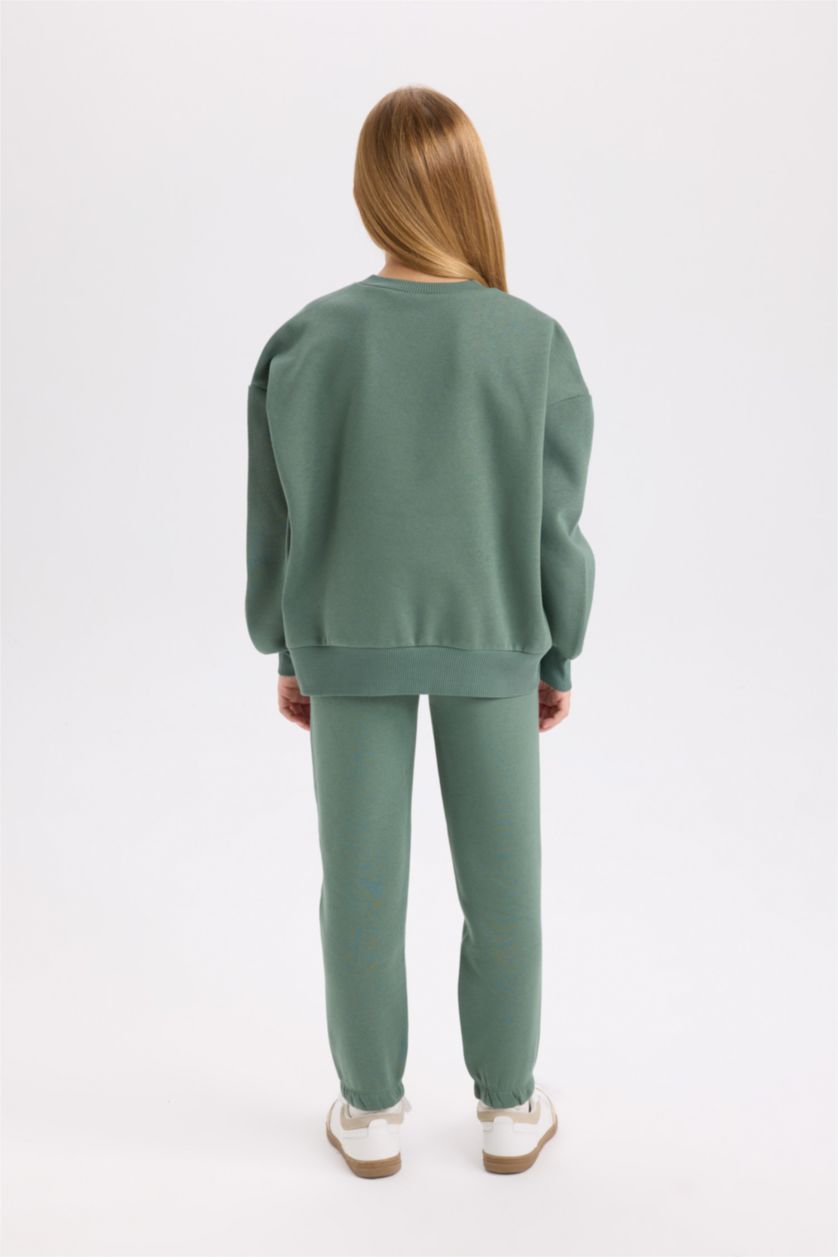 بنات أخضر سيت بناتي سويت شيرت وبنطلون بجامة رياضي - قطعتين
