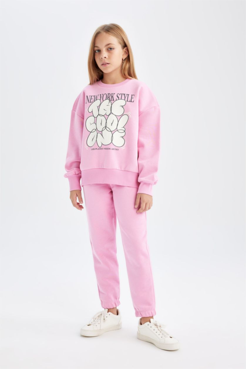 GIRLS & TEENS Pink Girl Printed Thick Jogger Sweatpants 2 Piece Set