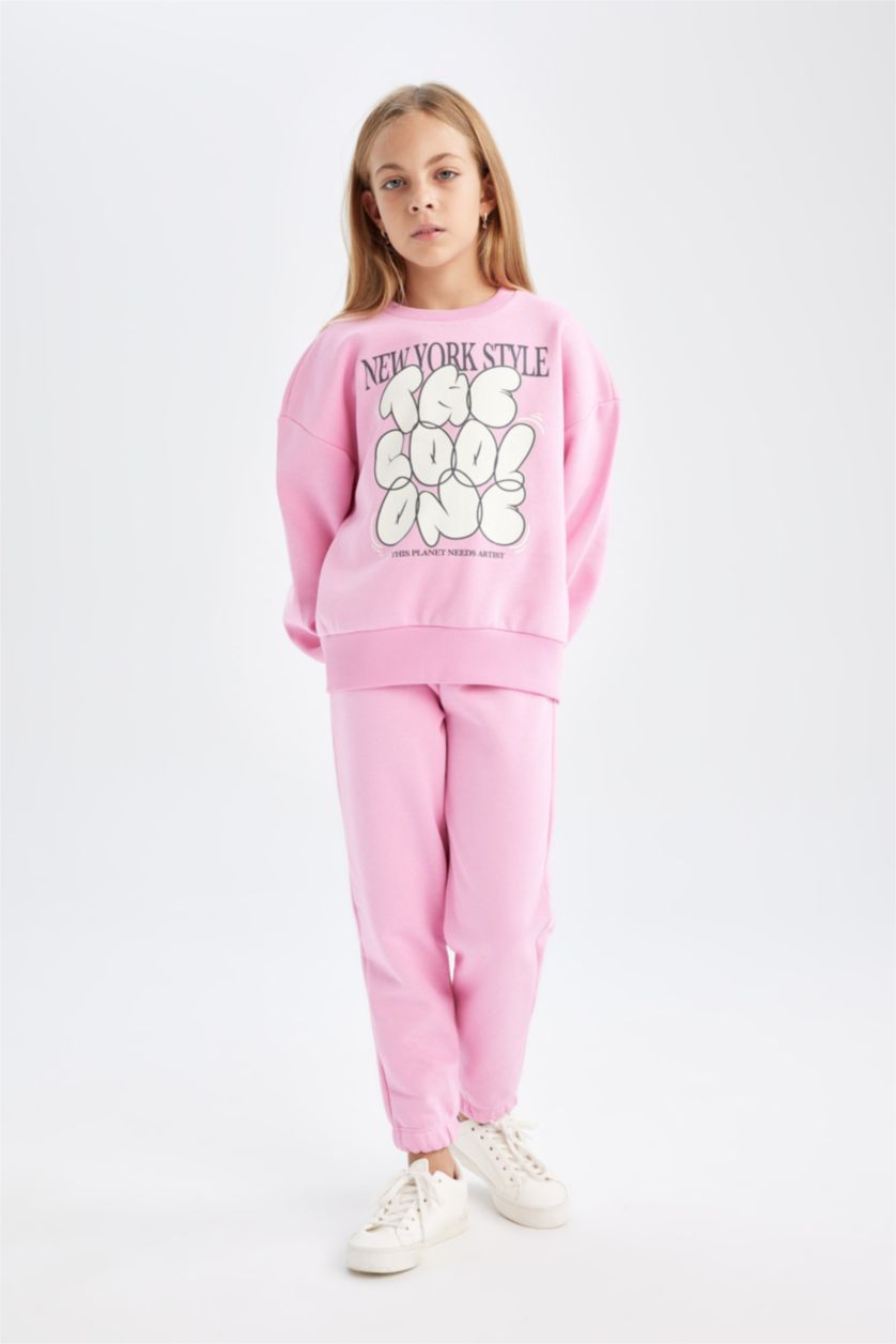 GIRLS & TEENS Pink Girl Printed Thick Jogger Sweatpants 2 Piece Set