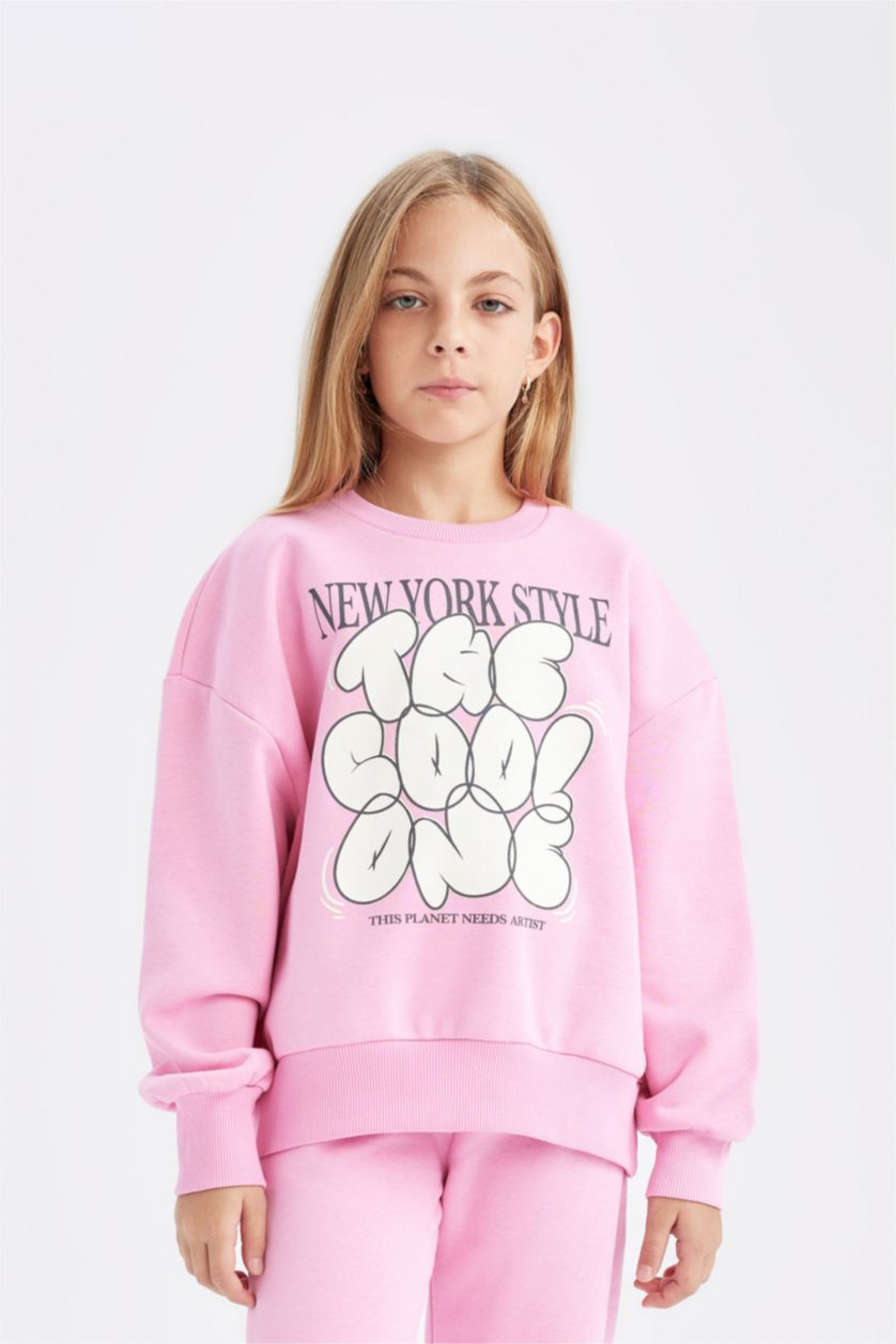 GIRLS & TEENS Pink Girl Printed Thick Jogger Sweatpants 2 Piece Set