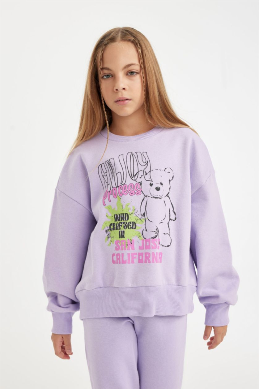 بناتي أرجواني فاتح طقم بناتي سويت شيرت وسويت بانتس تقيل - قطعتين