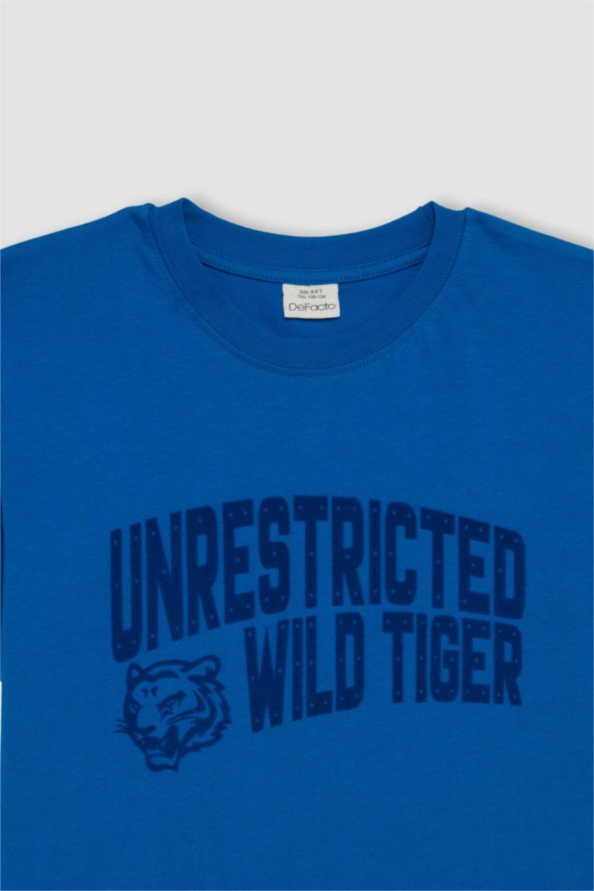 أولاد أزرق فاقع تيشيرت ولادي نص ردن مطبوع قصة عادية