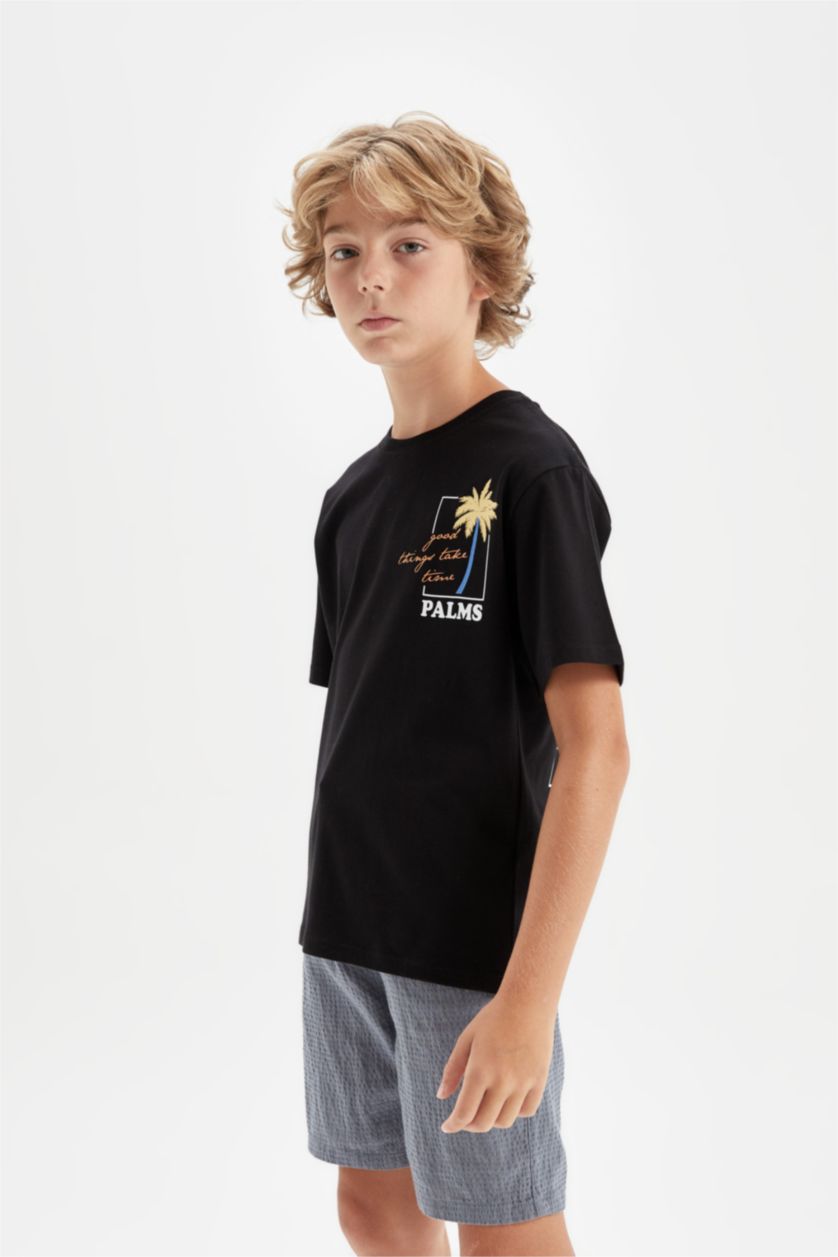 أولاد أسود تي شيرت ولادي نص ردن مطبوع قصة عادية