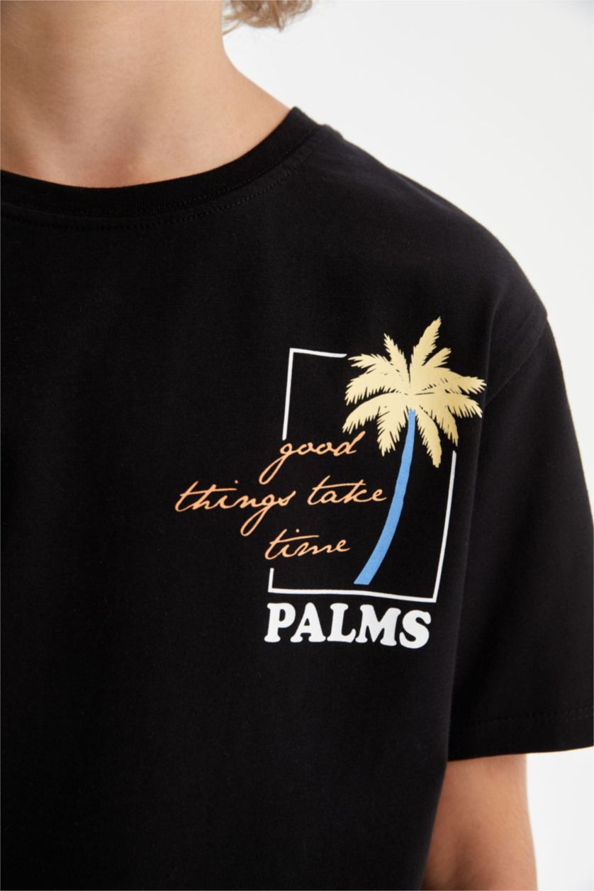 أولاد أسود تي شيرت ولادي نص ردن مطبوع قصة عادية