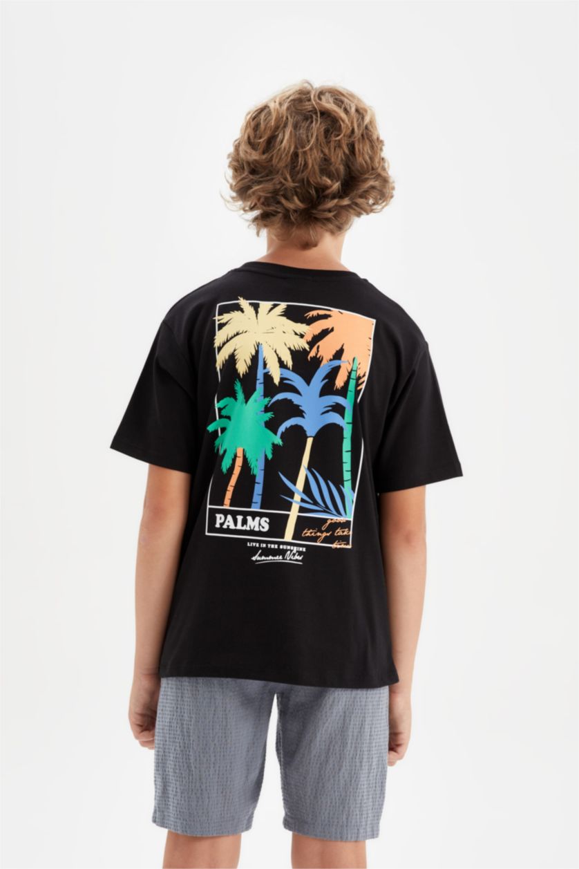 أولاد أسود تي شيرت ولادي نص ردن مطبوع قصة عادية