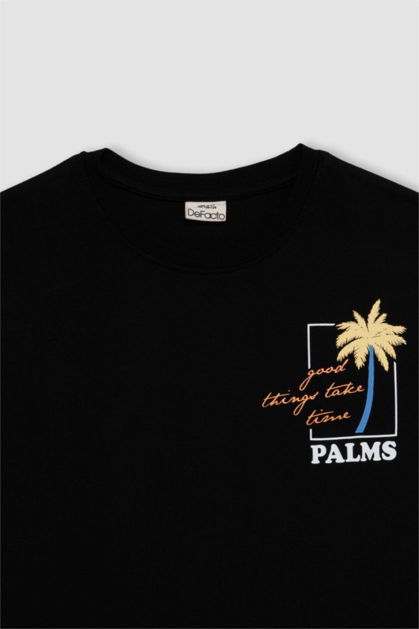 أولاد أسود تي شيرت ولادي نص ردن مطبوع قصة عادية