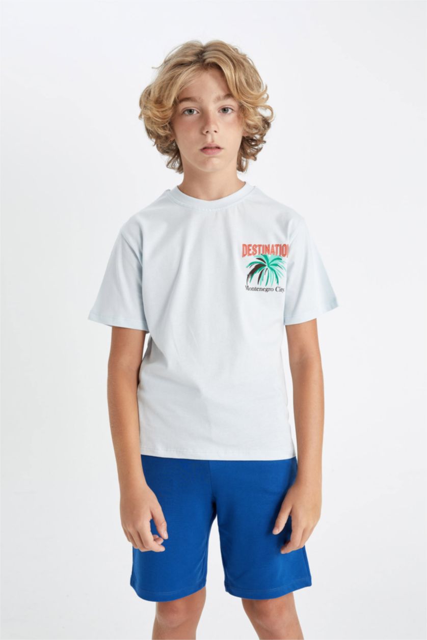 GARÇONS Turquoise Clair T-Shirt À Manches Courtes Imprimé à Col Rond pour Garçon