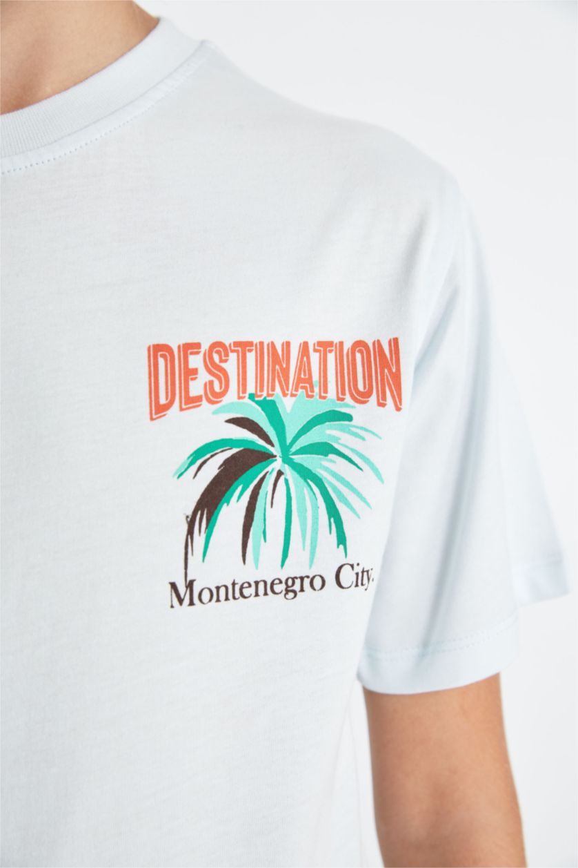 GARÇONS Turquoise Clair T-Shirt À Manches Courtes Imprimé à Col Rond pour Garçon