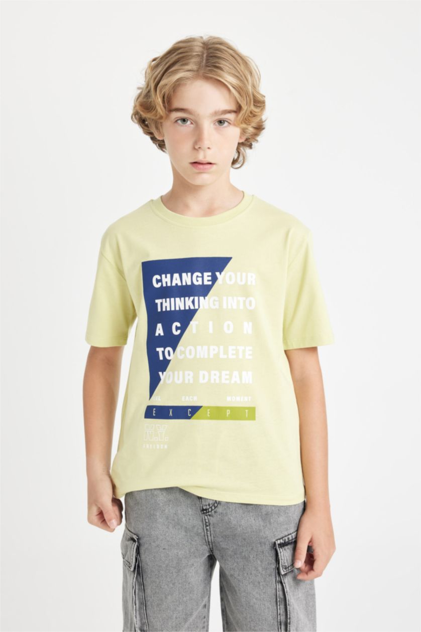 Boys & Teens Light Green Boy Crew Neck Printed Short Sleeve T-Shirt