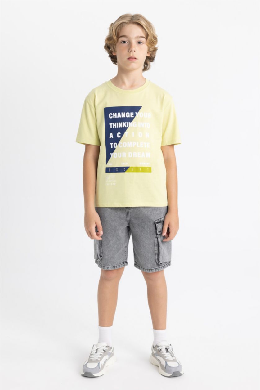 Boys & Teens Light Green Boy Crew Neck Printed Short Sleeve T-Shirt