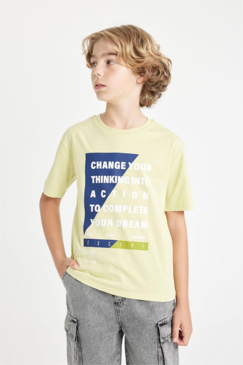 Boys & Teens Light Green Boy Crew Neck Printed Short Sleeve T-Shirt