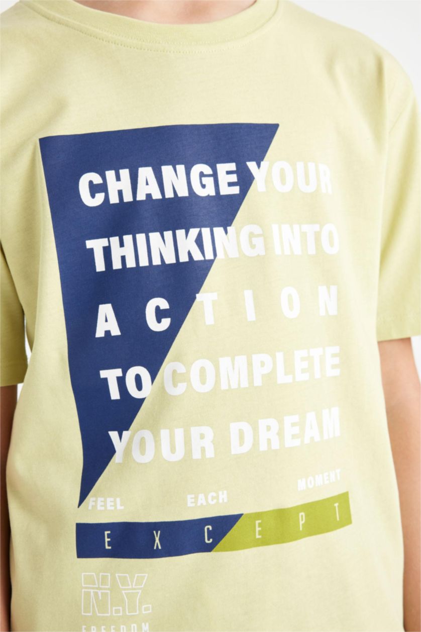 Boys & Teens Light Green Boy Crew Neck Printed Short Sleeve T-Shirt