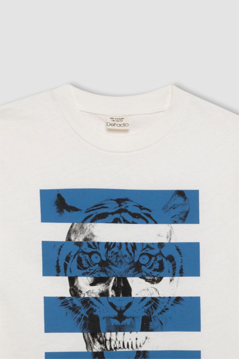 أولادي اوف وايت تيشيرت اولادي نص كم مطبوع قصة عادية برقبة مستديرة