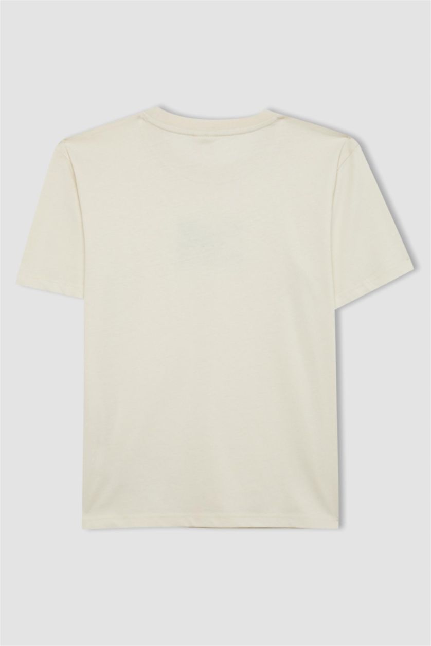 Erkek Çocuk - Genç Erkek Ekru Bisiklet Yaka Baskılı Kısa Kollu Tişört Erkek Çocuk