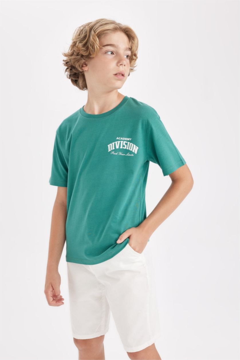 Boys & Teens Green Boy Oversize Fit Printed Short Sleeve T-Shirt
