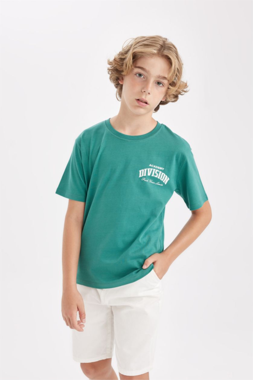 Boys & Teens Green Boy Oversize Fit Printed Short Sleeve T-Shirt