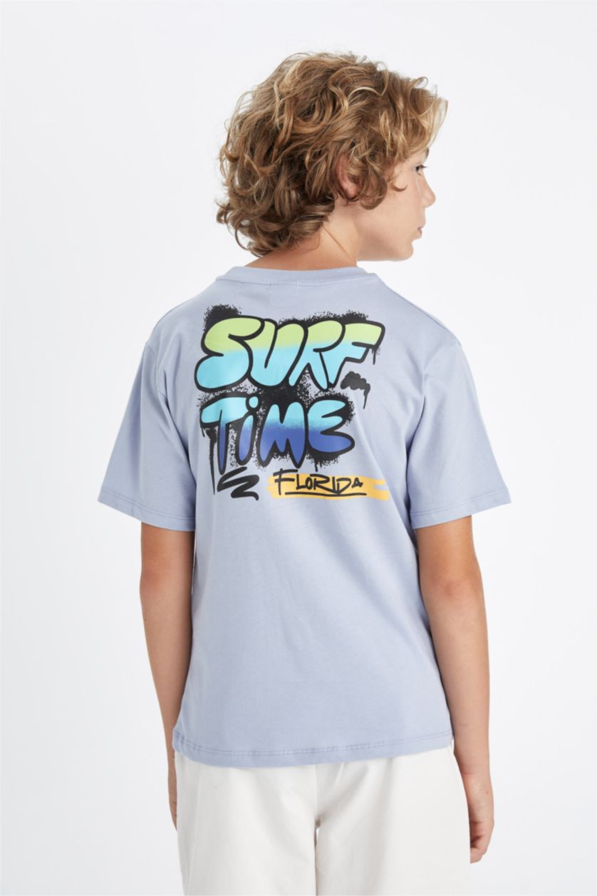 GARÇONS Violet Clair T-Shirt À Manches Courtes Imprimé à Col Rond pour Garçon