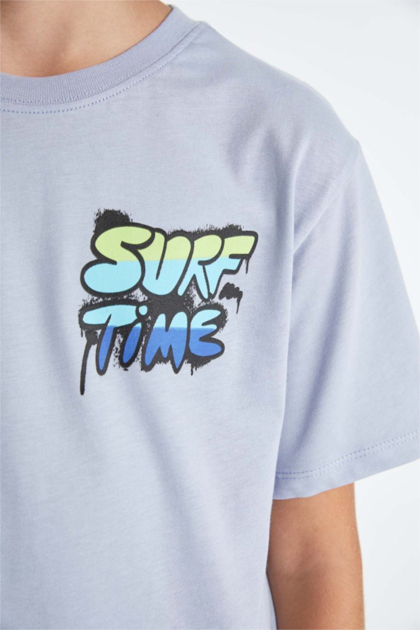 GARÇONS Violet Clair T-Shirt À Manches Courtes Imprimé à Col Rond pour Garçon