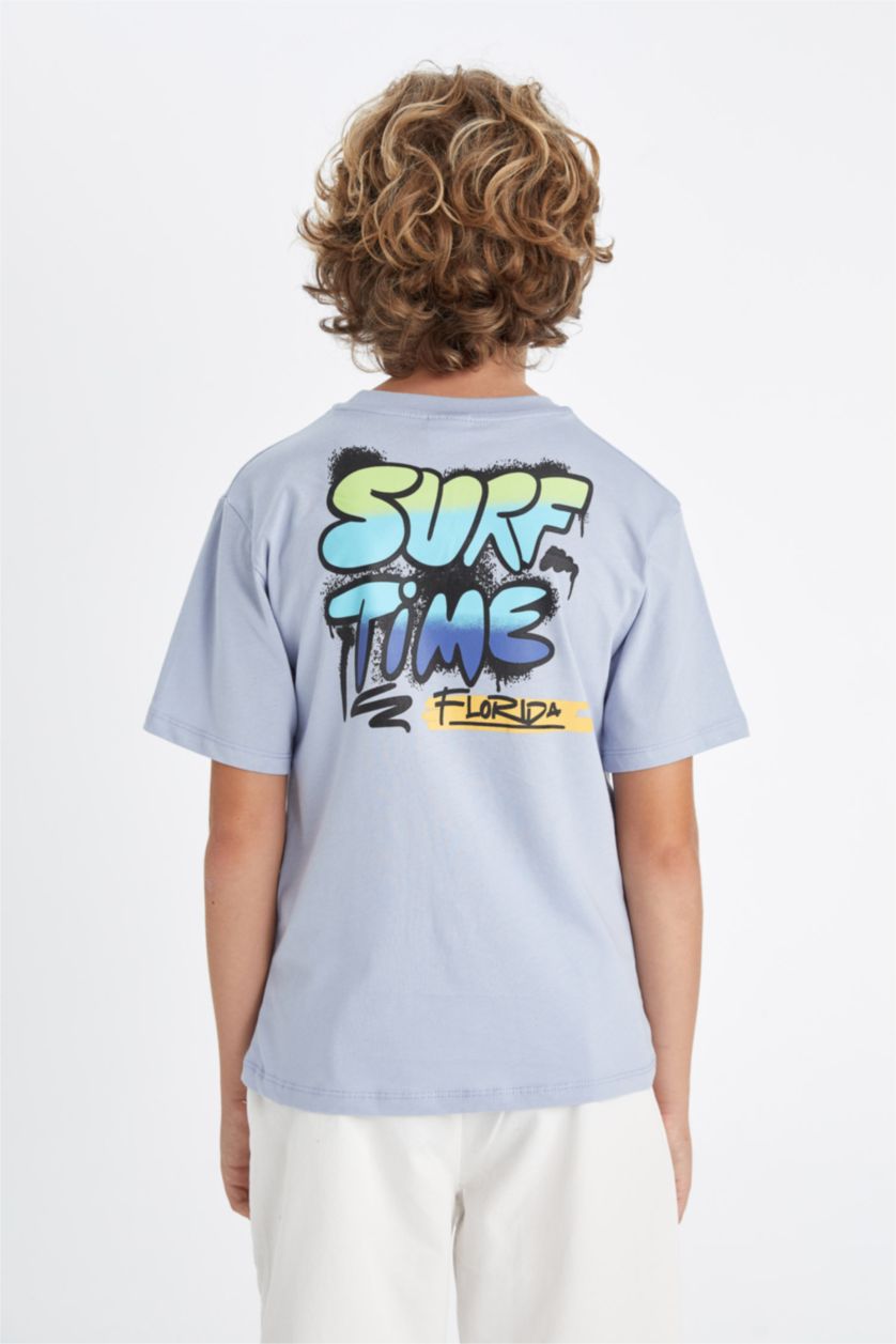 GARÇONS Violet Clair T-Shirt À Manches Courtes Imprimé à Col Rond pour Garçon