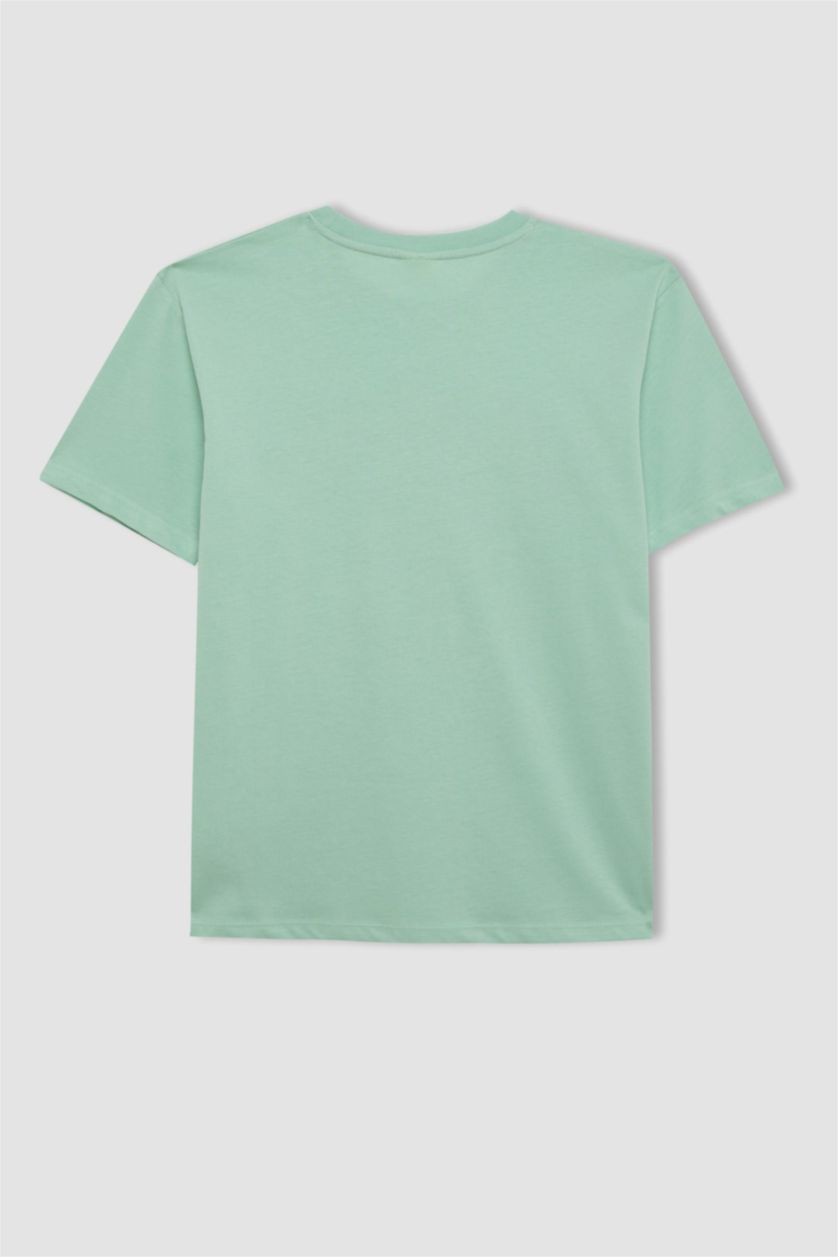 Erkek Çocuk - Genç Erkek Açık Yeşil Erkek Çocuk Bisiklet Yaka Baskılı Kısa Kollu Tişört