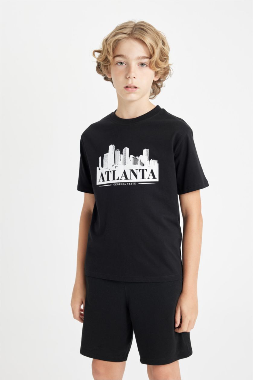 Boys & Teens Black Boy Crew Neck Printed Short Sleeve T-Shirt