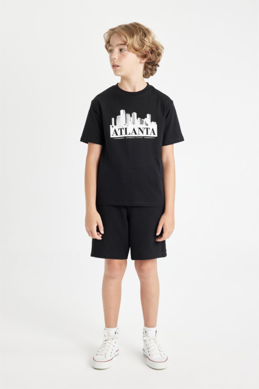 Boys & Teens Black Boy Crew Neck Printed Short Sleeve T-Shirt