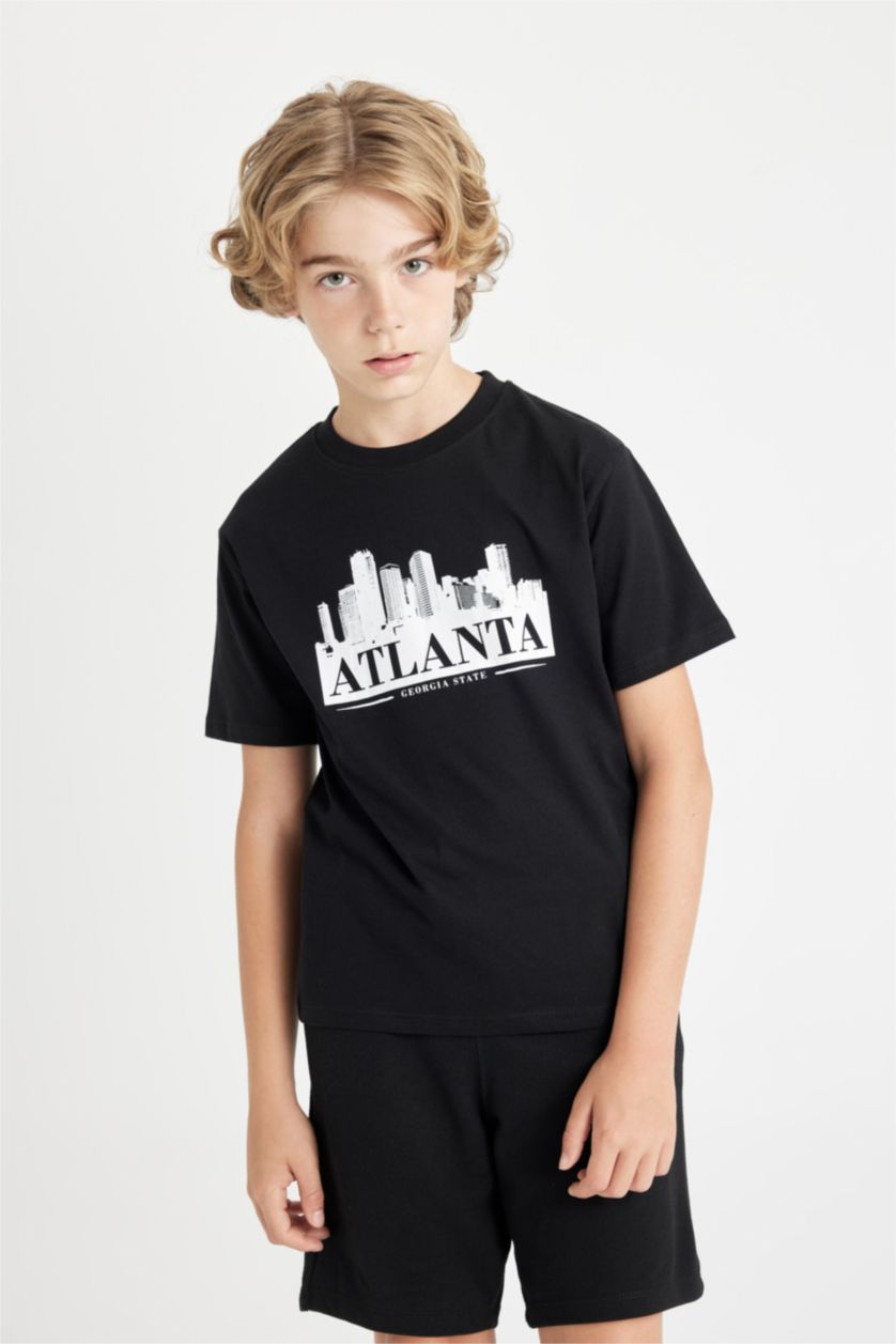 Boys & Teens Black Boy Crew Neck Printed Short Sleeve T-Shirt