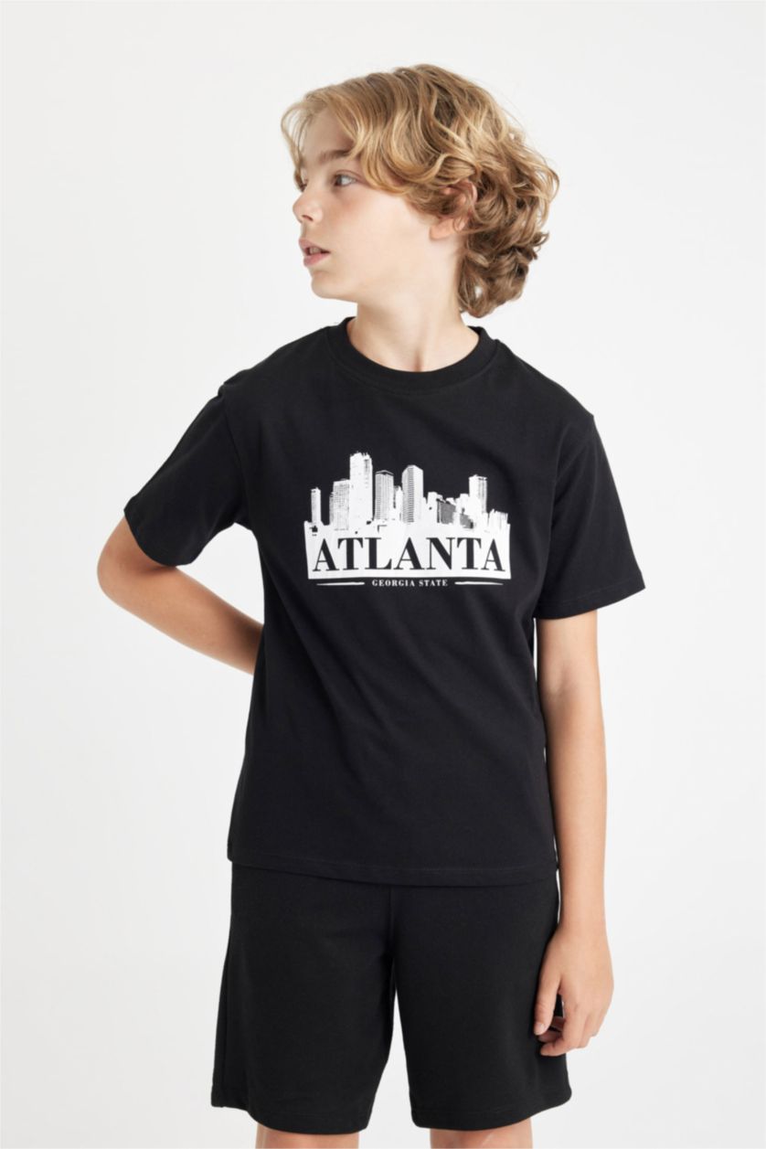 Boys & Teens Black Boy Crew Neck Printed Short Sleeve T-Shirt