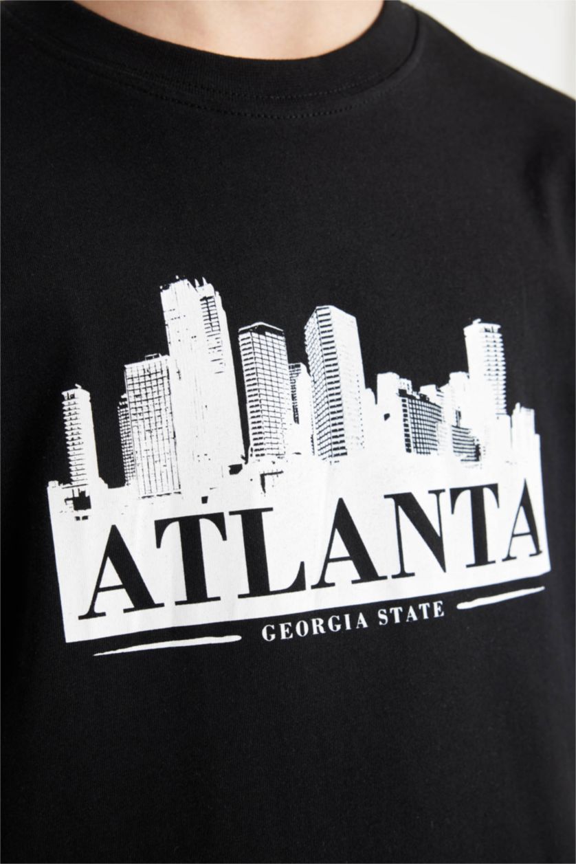 Boys & Teens Black Boy Crew Neck Printed Short Sleeve T-Shirt