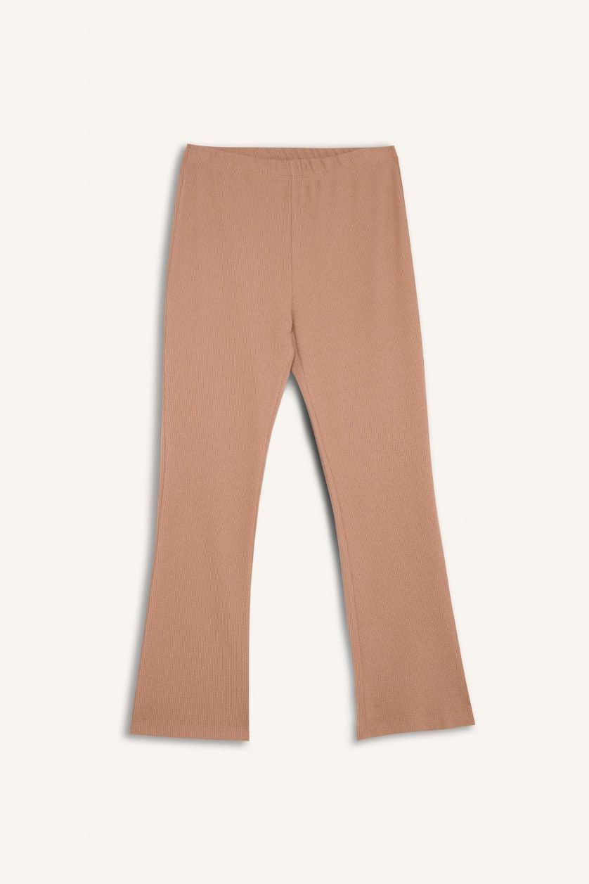 Kadın Vizon Pijama Takımı Regular Fit Basic Düz Uzun Kollu Üst Geniş Bol Paça Alt