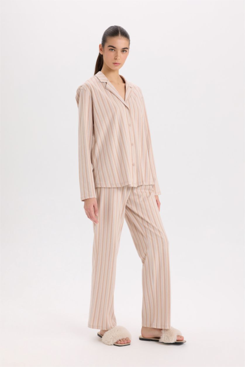 WOMAN Beige Fall in Love Buttoned Top Bottom 2 Piece Pajama Set