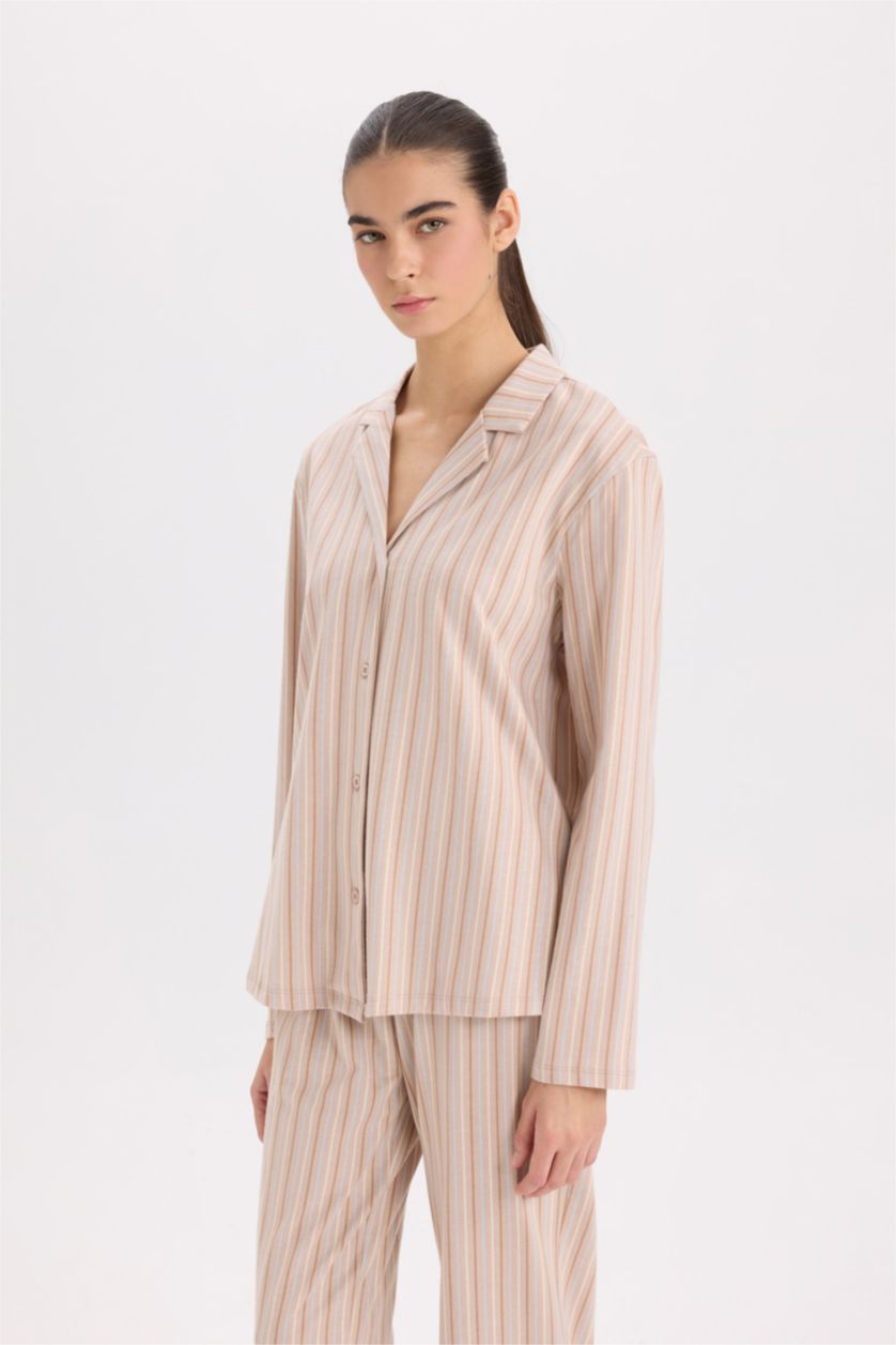 WOMAN Beige Fall in Love Buttoned Top Bottom 2 Piece Pajama Set