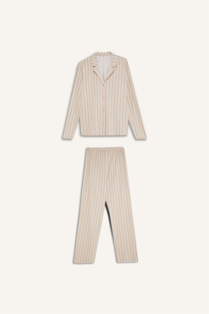 WOMAN Beige Fall in Love Buttoned Top Bottom 2 Piece Pajama Set