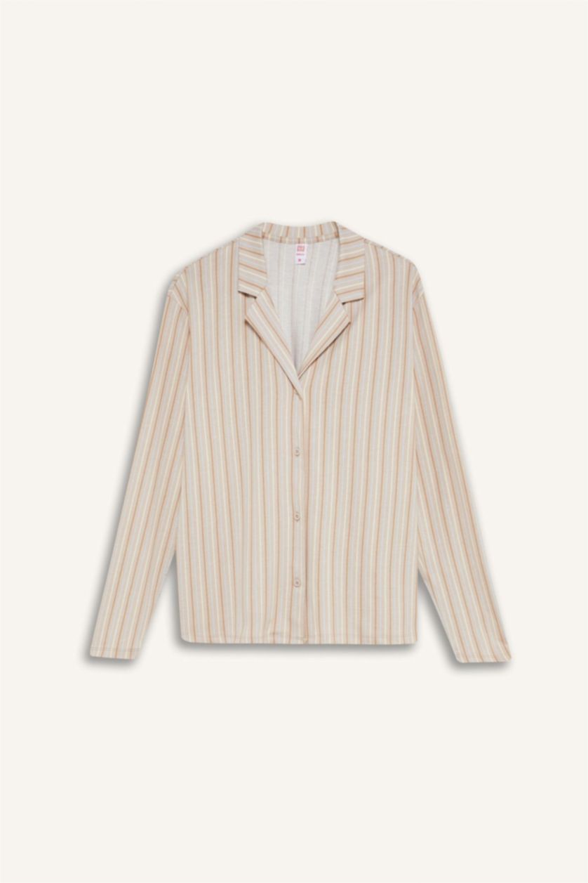 WOMAN Beige Fall in Love Buttoned Top Bottom 2 Piece Pajama Set