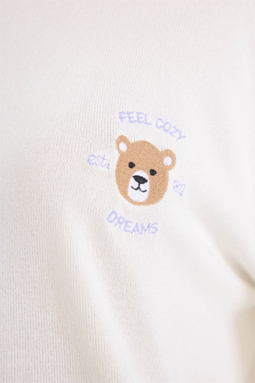 Kadın Bej Pijama Takımı Regular Fit Uzun Kollu Üst Kareli Uzun Alt