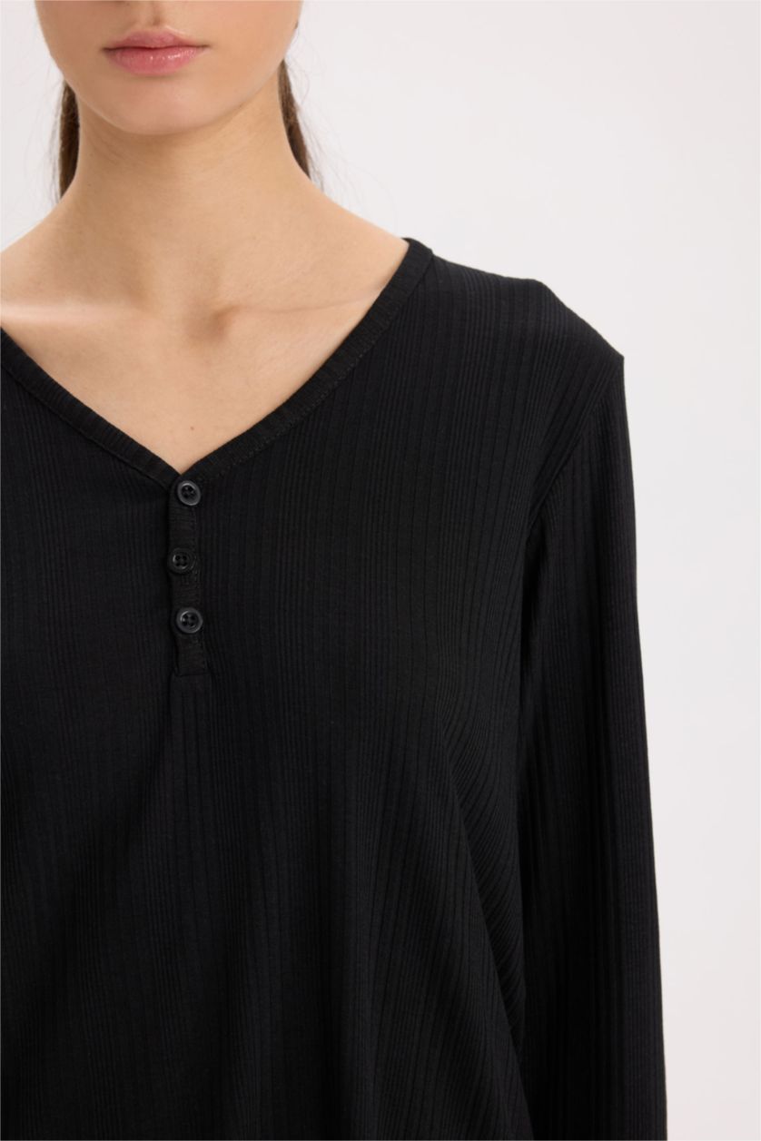 WOMAN Black Fall in Love V Neck Top Wide Leg Bottom 2 Piece Pajama Set