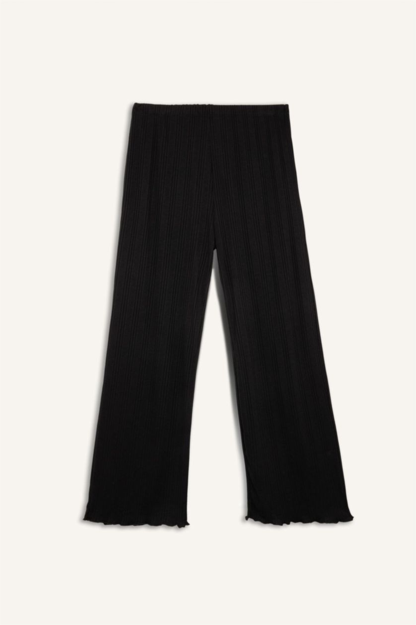 WOMAN Black Fall in Love V Neck Top Wide Leg Bottom 2 Piece Pajama Set