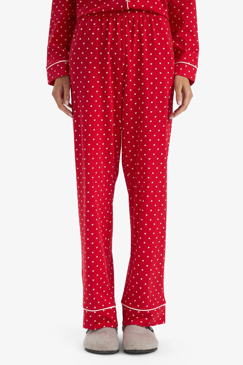 Woman Red Holiday Themed Regular Fit Polka Dot Top Bottom 2 Pajama Set
