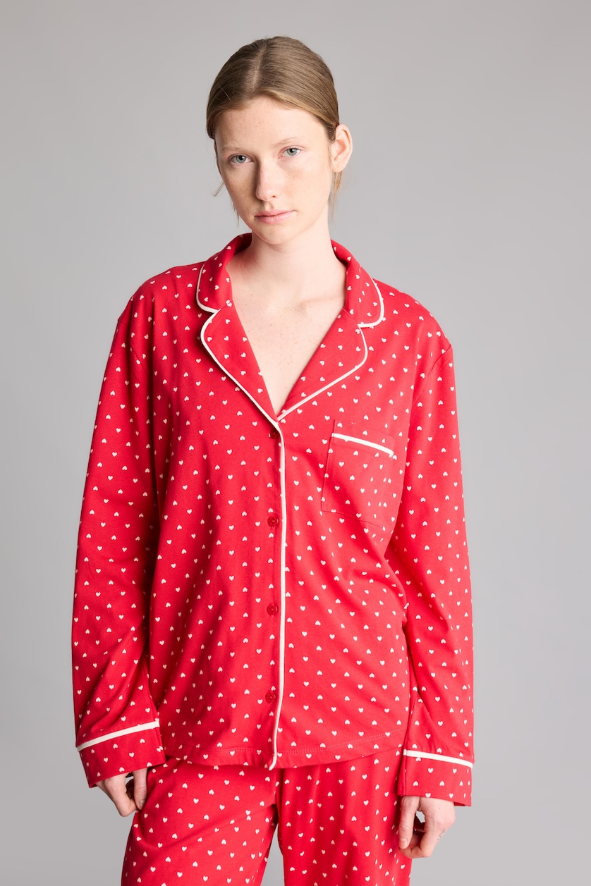 Kadın Kırmızı Puantiyeli Uzun Kollu Üst Uzun Alt Pijama Takımı