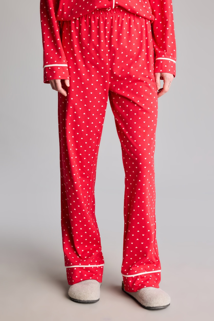 Kadın Kırmızı Puantiyeli Uzun Kollu Üst Uzun Alt Pijama Takımı