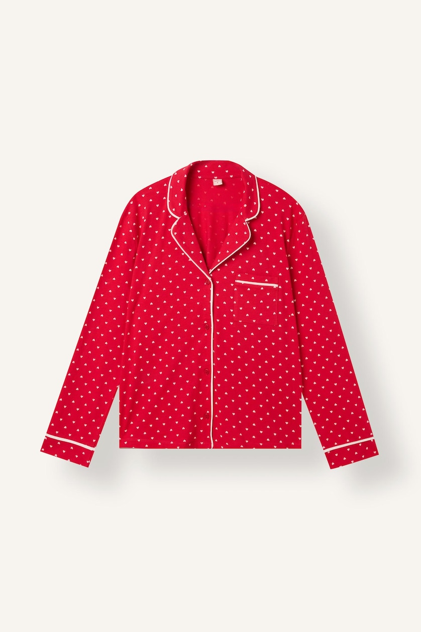 Kadın Kırmızı Puantiyeli Uzun Kollu Üst Uzun Alt Pijama Takımı