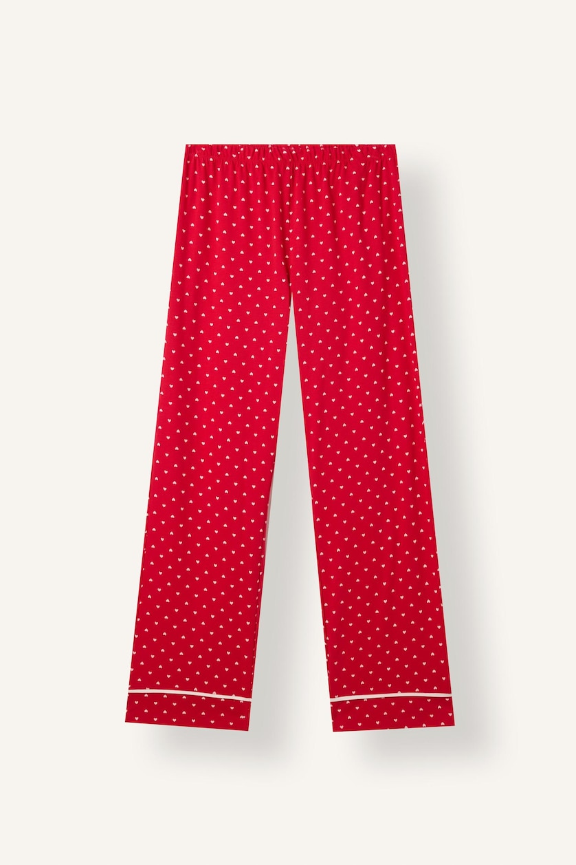 Kadın Kırmızı Puantiyeli Uzun Kollu Üst Uzun Alt Pijama Takımı