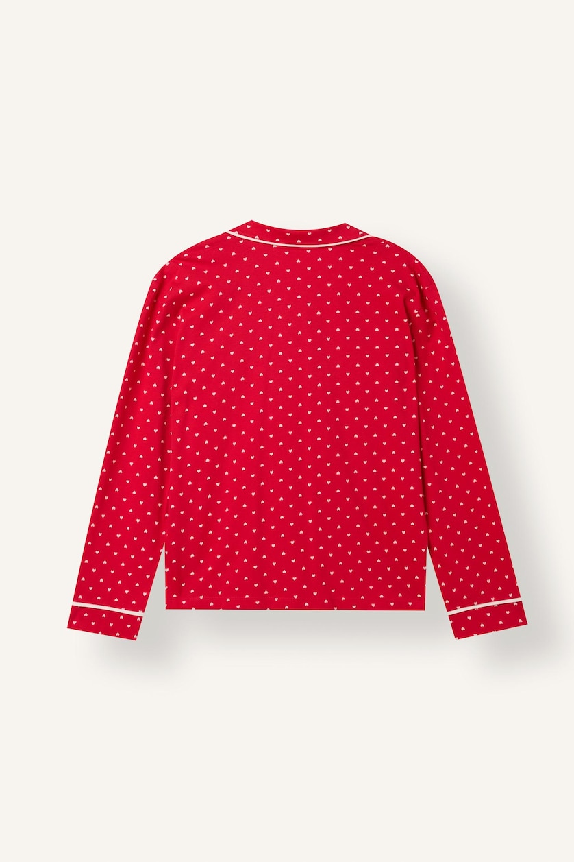 Kadın Kırmızı Puantiyeli Uzun Kollu Üst Uzun Alt Pijama Takımı