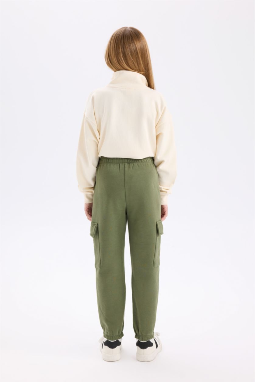 بناتي كاكي بنطلون بناتي سويت بانتس كارجو بجيب بأستك من تحت كاكي