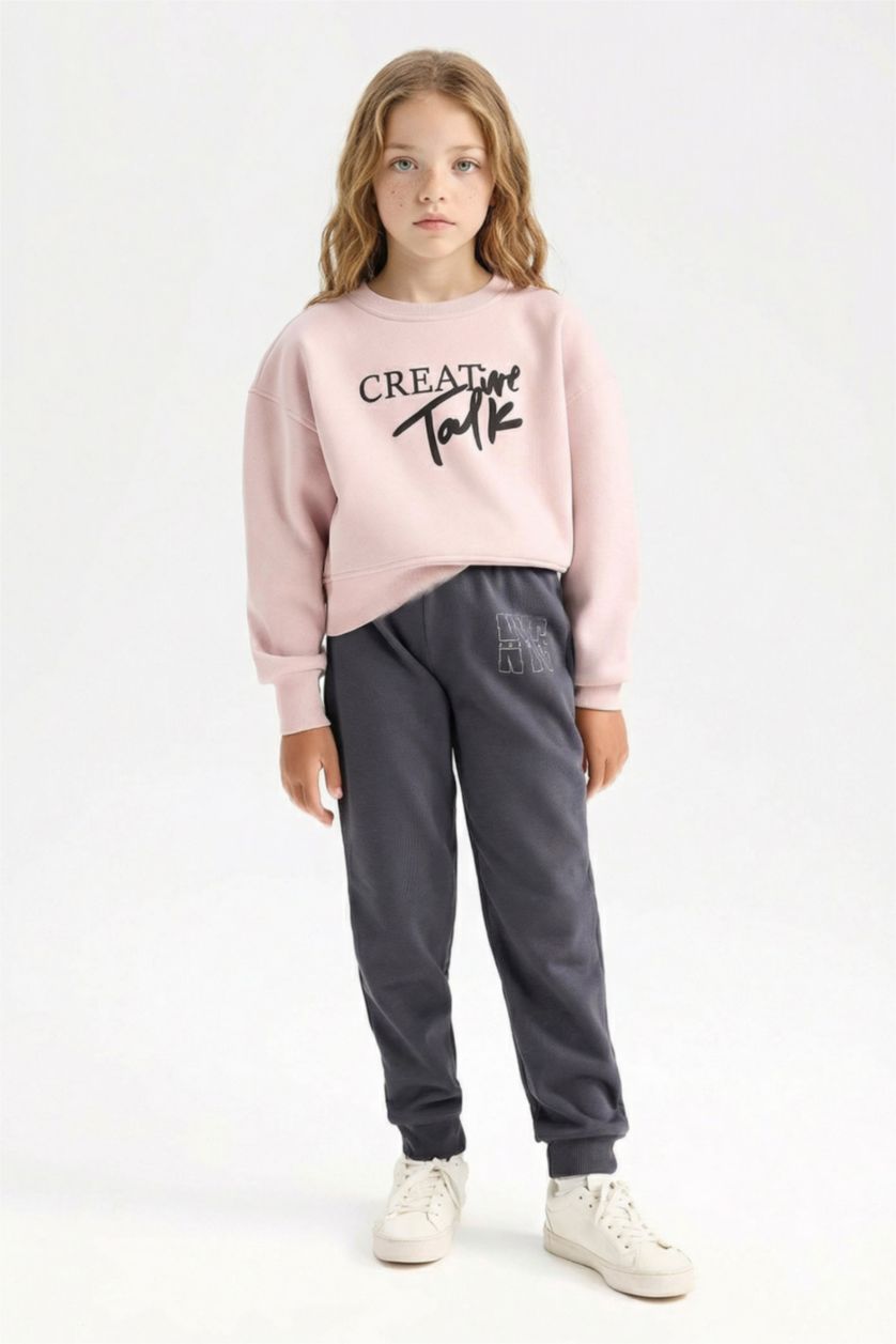 Kız Çocuk - Genç Kız Antrasit Kız Çocuk Beli Paçası Lastikli Baskılı Jogger Eşofman Altı