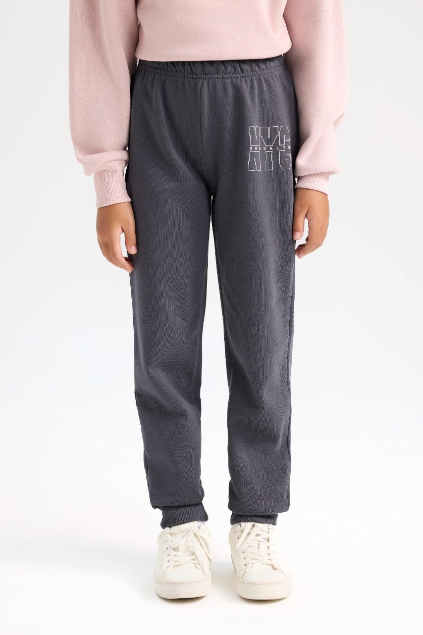 Kız Çocuk - Genç Kız Antrasit Kız Çocuk Beli Paçası Lastikli Baskılı Jogger Eşofman Altı